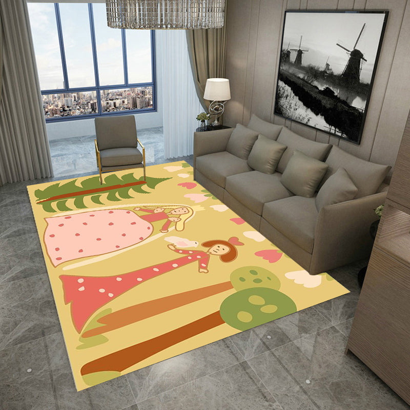 BowLift | Kids Plant Pattern Carpet Green and Blue Polyester Carpet Washable Pet Friendly Non-Slip Carpet for the Children's Room