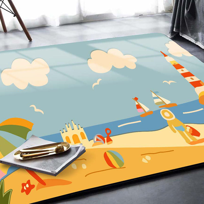 BowLift | Kids Plant Pattern Carpet Green and Blue Polyester Carpet Washable Pet Friendly Non-Slip Carpet for the Children's Room