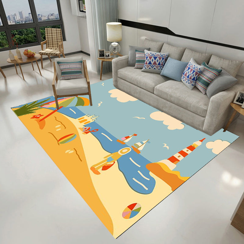 BowLift | Kids Plant Pattern Carpet Green and Blue Polyester Carpet Washable Pet Friendly Non-Slip Carpet for the Children's Room