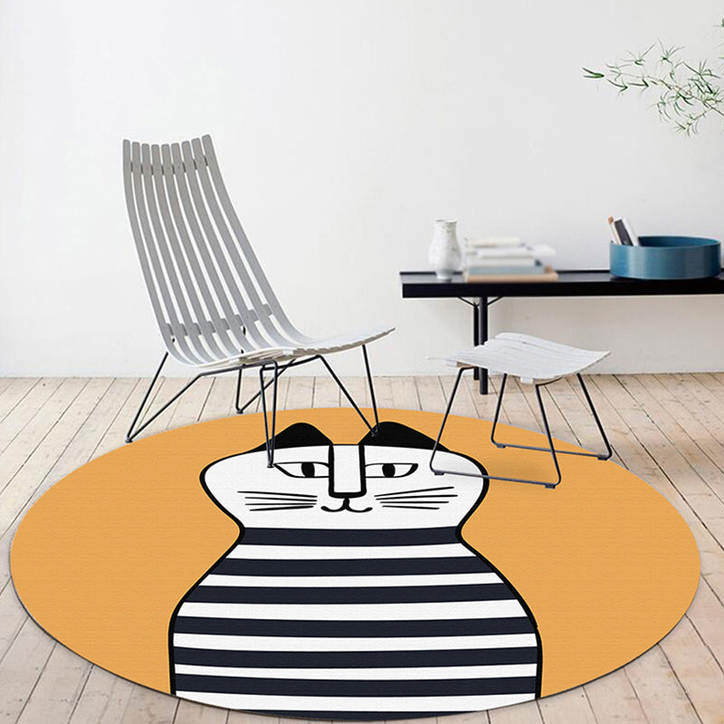 BowLift | Kids Ship Pattern Rug Beige and Orange Polyester Rug Washable Pet-Friendly Non-Slip Rug for the Children's Room