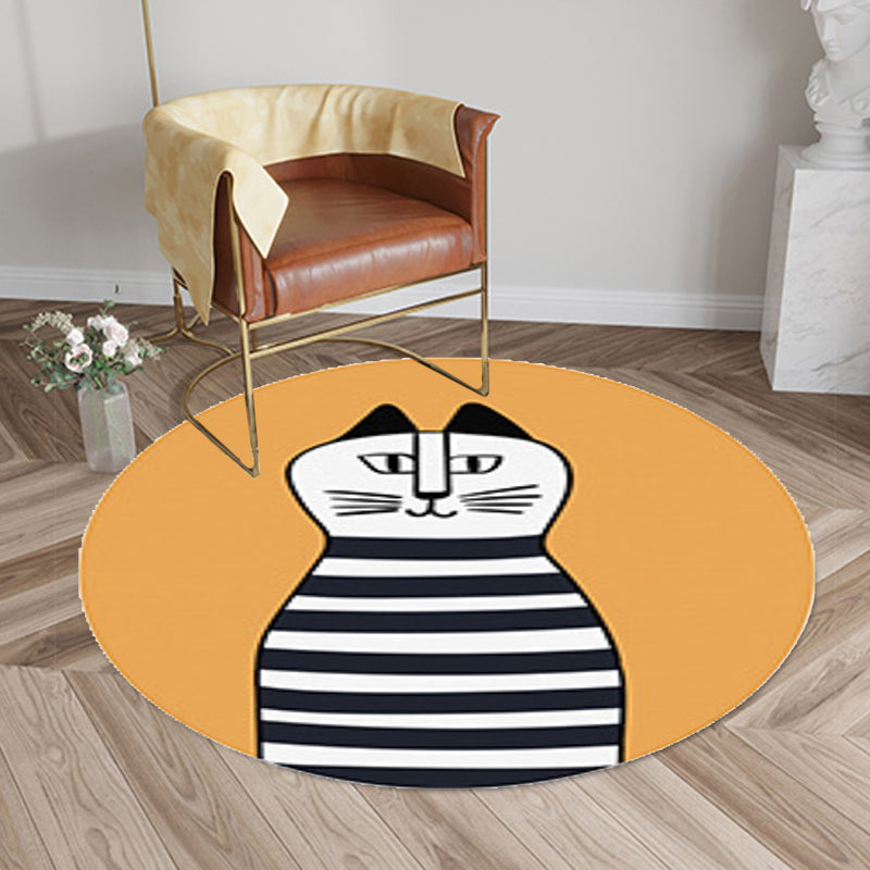 BowLift | Kids Ship Pattern Rug Beige and Orange Polyester Rug Washable Pet-Friendly Non-Slip Rug for the Children's Room