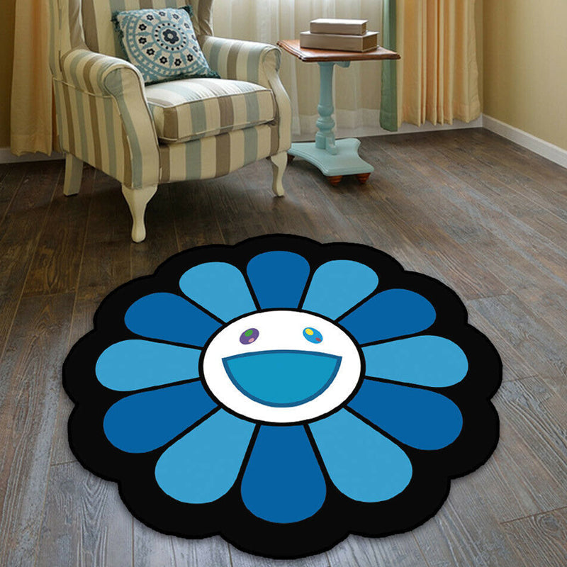 BowLift | Colorful Flower Pattern Rug Black Multicolor Kids Rug Polyester Pet Friendly Washable Area Rug for Kids Room
