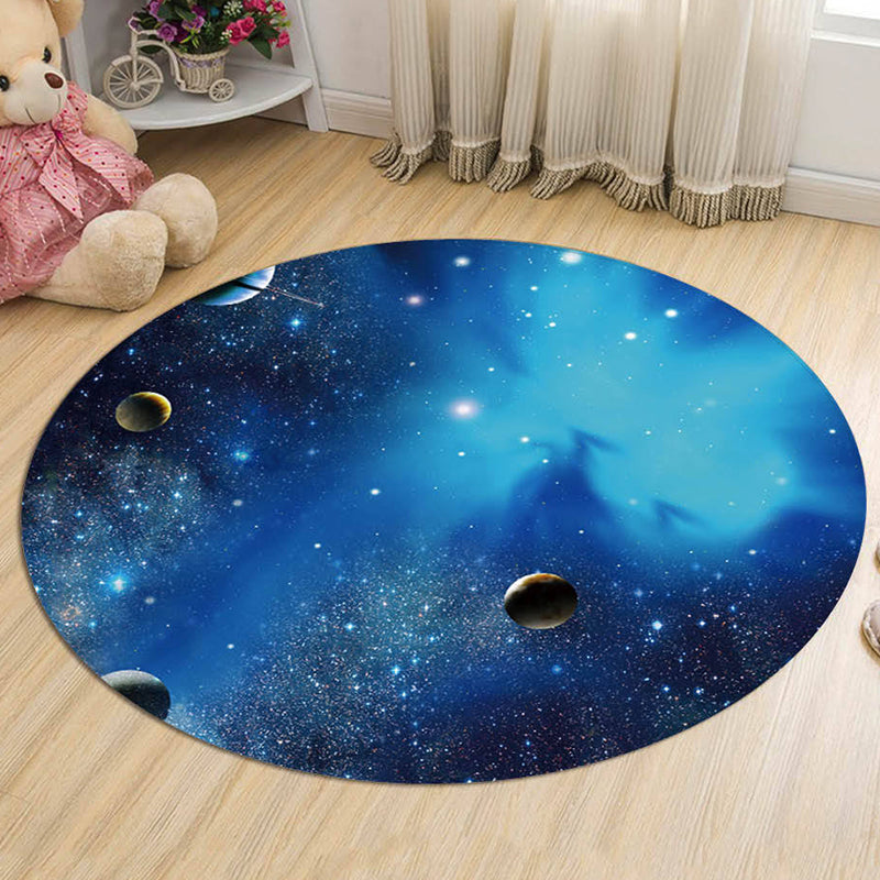 BowLift | Kids Galaxy Pattern Rug Blue and Purple Polyester Rug Washable Pet Friendly Non-Slip Rug for the Children's Room