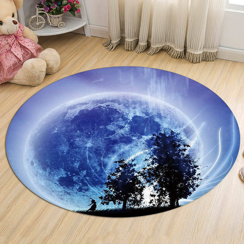 BowLift | Kids Galaxy Pattern Rug Blue and Purple Polyester Rug Washable Pet Friendly Non-Slip Rug for the Children's Room
