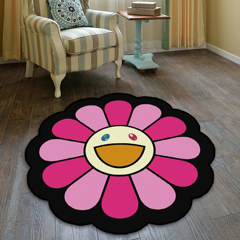 BowLift | Kids Floral Pattern Rug Pink and Green Polyester Rug Washable Pet Friendly Non-Slip Rug for the Children's Room
