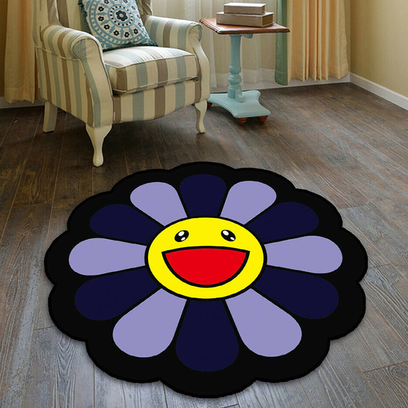 BowLift | Kids Floral Pattern Rug Pink and Green Polyester Rug Washable Pet Friendly Non-Slip Rug for the Children's Room