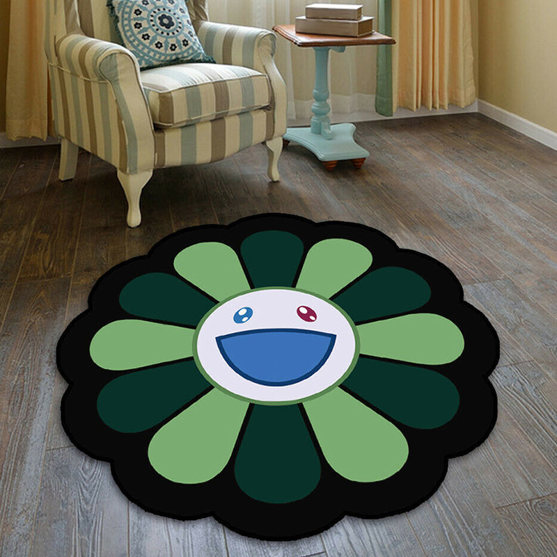 BowLift | Kids Floral Pattern Rug Pink and Green Polyester Rug Washable Pet Friendly Non-Slip Rug for the Children's Room