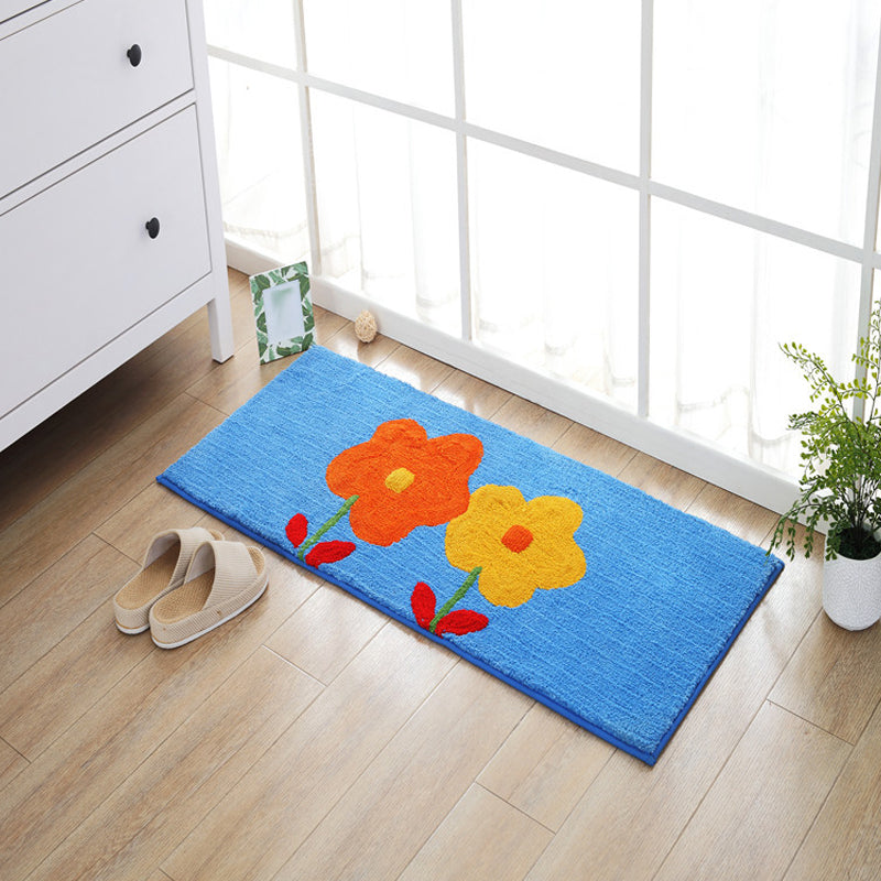 BowLift | Blue and orange children's carpet polyester leaf and flower pattern carpet pet-friendly washable non-slip backing carpet for decoration