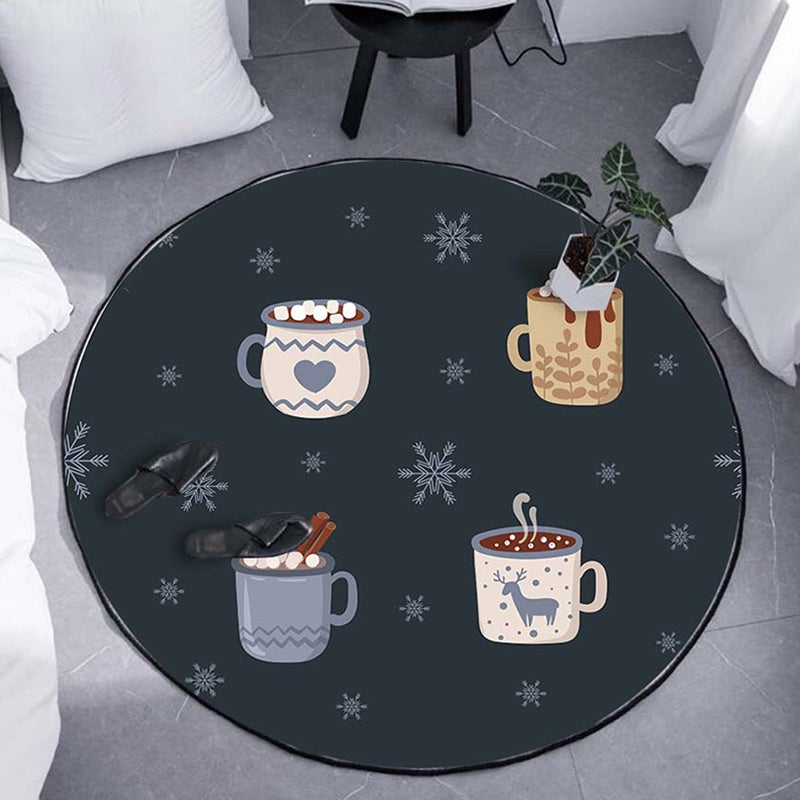 BowLift | Kids Coffee Pattern Rug Black Polyester Rug Washable Pet Friendly Non-Slip Area Rug for the Children's Room