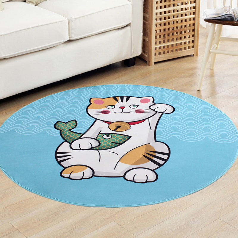 BowLift | Kids Cat Pattern Rug Blue and Pink Polyester Rug Washable Pet-Friendly Non-Slip Rug for the Children's Room