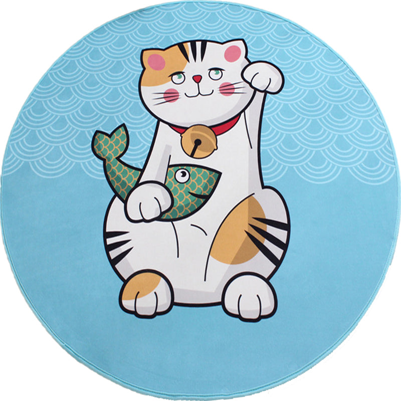 BowLift | Kids Cat Pattern Rug Blue and Pink Polyester Rug Washable Pet-Friendly Non-Slip Rug for the Children's Room