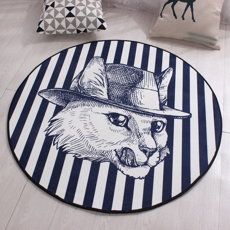 BowLift | Kids Cat Pattern Rug Blue and Pink Polyester Rug Washable Pet-Friendly Non-Slip Rug for the Children's Room