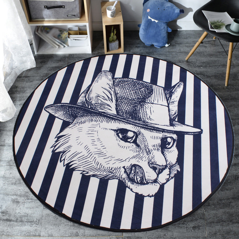 BowLift | Kids Cat Pattern Rug Blue and Pink Polyester Rug Washable Pet-Friendly Non-Slip Rug for the Children's Room