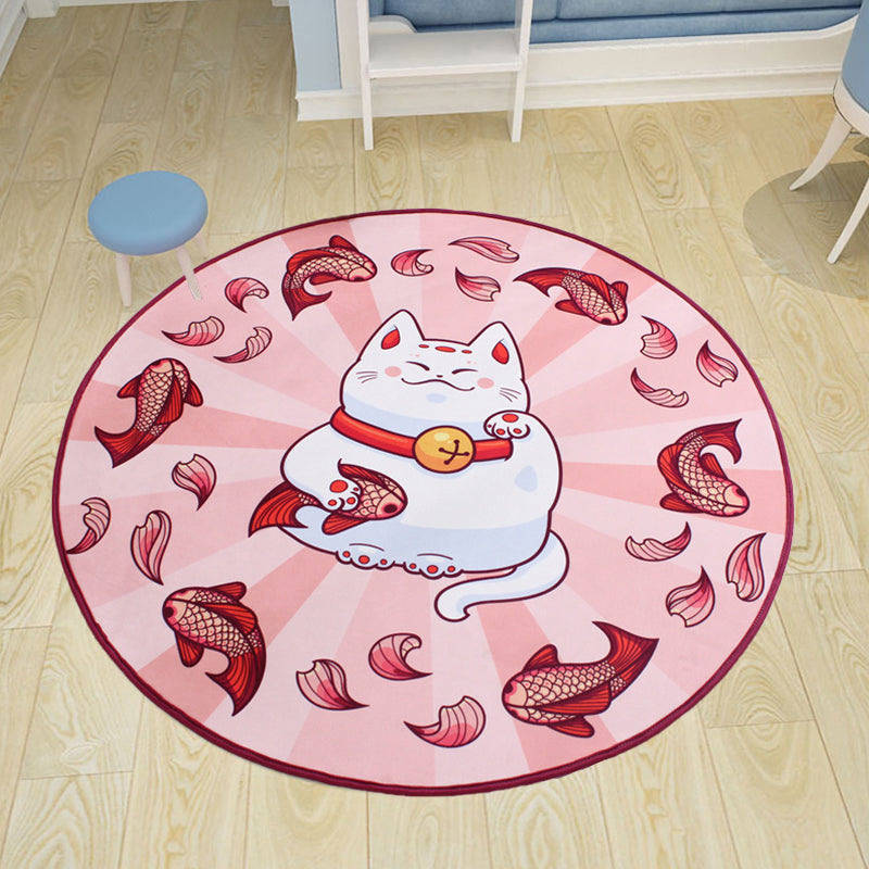 BowLift | Kids Cat Pattern Rug Blue and Pink Polyester Rug Washable Pet-Friendly Non-Slip Rug for the Children's Room