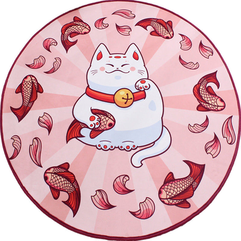 BowLift | Kids Cat Pattern Rug Blue and Pink Polyester Rug Washable Pet-Friendly Non-Slip Rug for the Children's Room