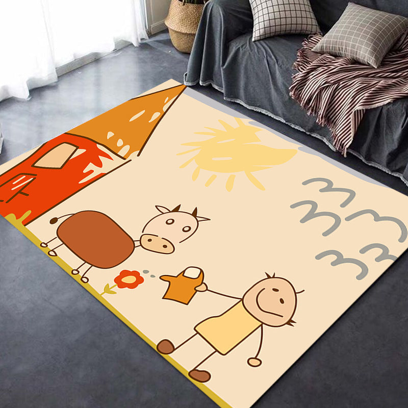 BowLift | Cute Painting Pattern Rug Orange Kids Rug Polyester Pet Friendly Washable Area Rug for Kids Room