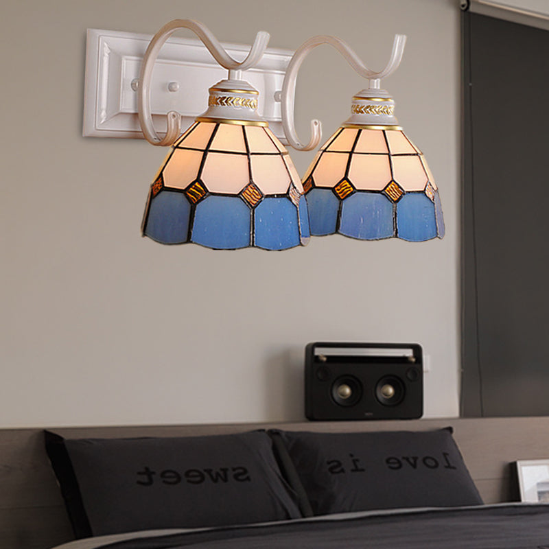 BowLift | 2 Lights Arched Wall Lamp Mediterranean Stained Glass Vanity Light in White/Black for the Bathroom