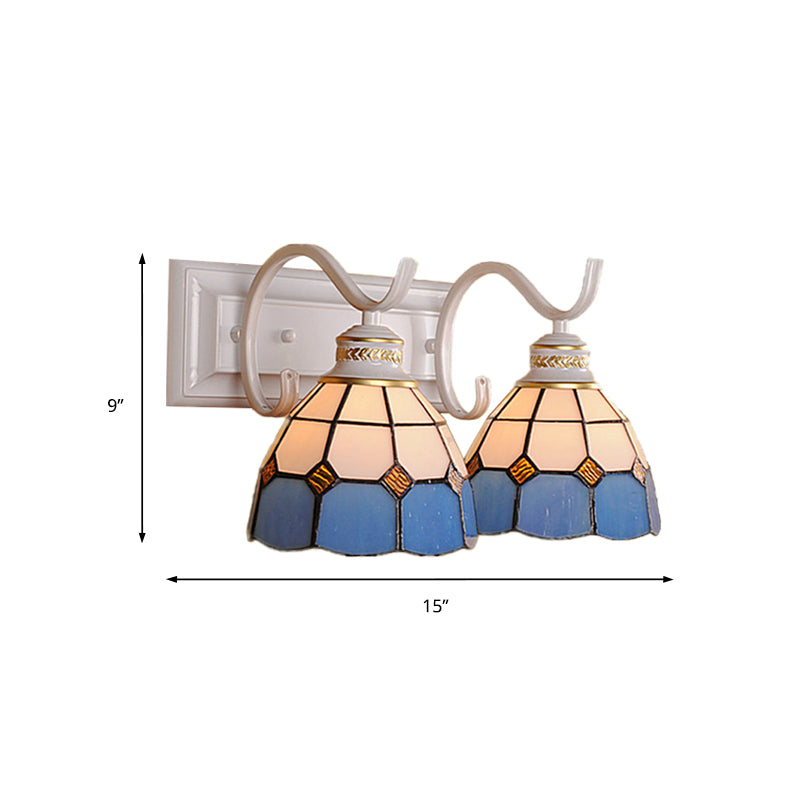 BowLift | 2 Lights Arched Wall Lamp Mediterranean Stained Glass Vanity Light in White/Black for the Bathroom