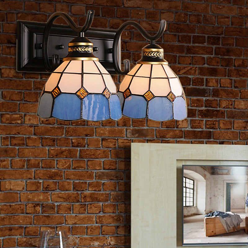 BowLift | 2 Lights Arched Wall Lamp Mediterranean Stained Glass Vanity Light in White/Black for the Bathroom