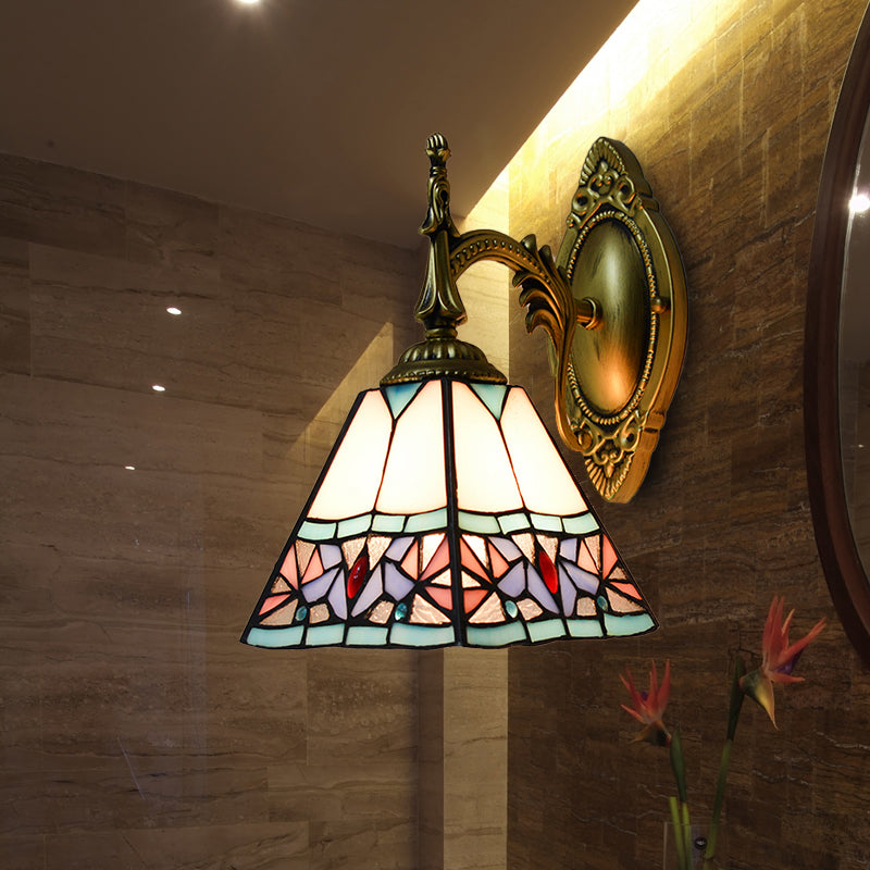 BowLift | Conical Wall Mount Light Stained Glass 1 Light Tiffany Art Deco Wall Lighting in Pink for Bedroom