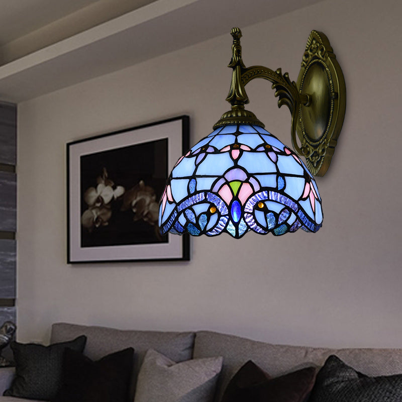 BowLift | Victorian wall lamp with bowl shade, glass with spots, 1 head, wall lighting in blue for the living room