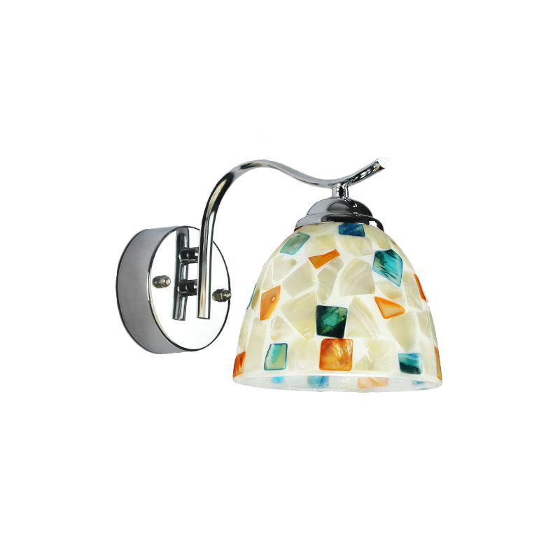 BowLift | Bowl Wall Lamp Fixture Tiffany Braided Shell 1 Head Chrome Wall Light with Curved Arm