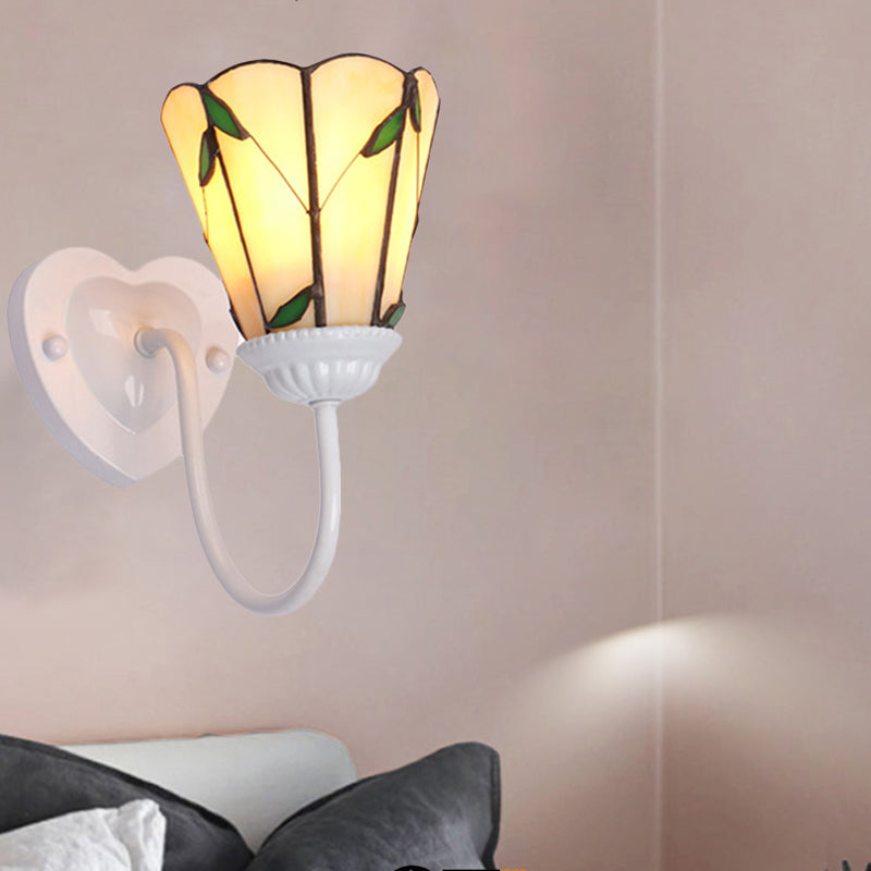 BowLift | Lily Beige Glass Wall Lamp Fixture Tiffany 1 Head White/Blue/Antique Brass Wall Lighting for Bedroom