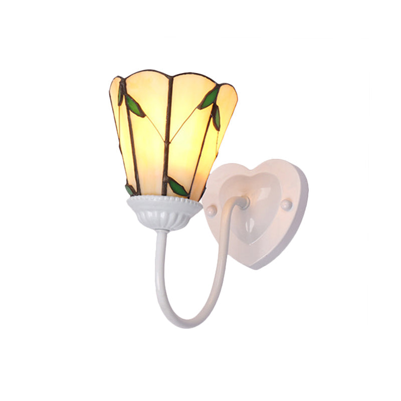 BowLift | Lily Beige Glass Wall Lamp Fixture Tiffany 1 Head White/Blue/Antique Brass Wall Lighting for Bedroom