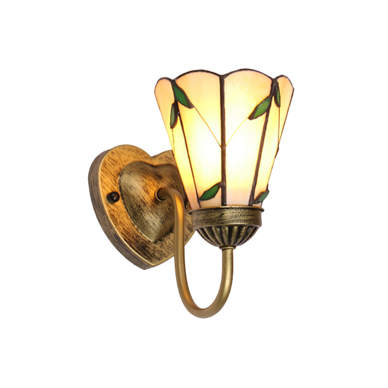 BowLift | Lily Beige Glass Wall Lamp Fixture Tiffany 1 Head White/Blue/Antique Brass Wall Lighting for Bedroom