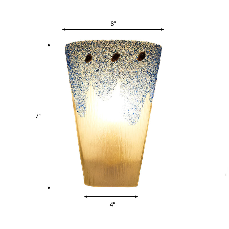 BowLift | Retro-style Cup Shape Wall Lamp Stained Glass 1 Head Wall Mounted Light in Blue for Nightstand