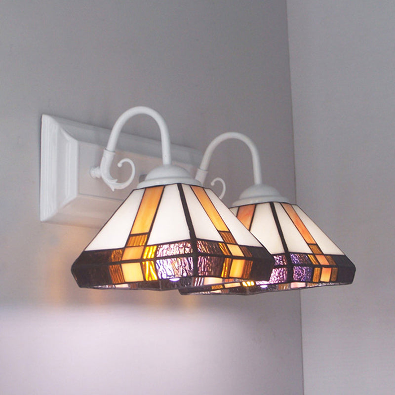 BowLift | 2 Lights Pyramid Wall Lamp Yellow Glass Mission Style Wall Fixture Light in Bronze for Bedroom