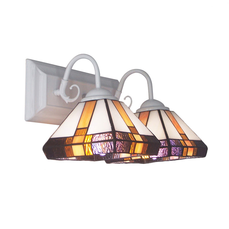 BowLift | 2 Lights Pyramid Wall Lamp Yellow Glass Mission Style Wall Fixture Light in Bronze for Bedroom