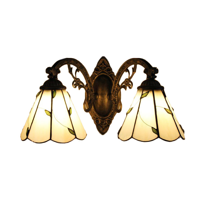BowLift | 2 Light Leaf Wall Mount Light with Curved Arm Lodge Style Braided Glass Wall Lamp in Beige