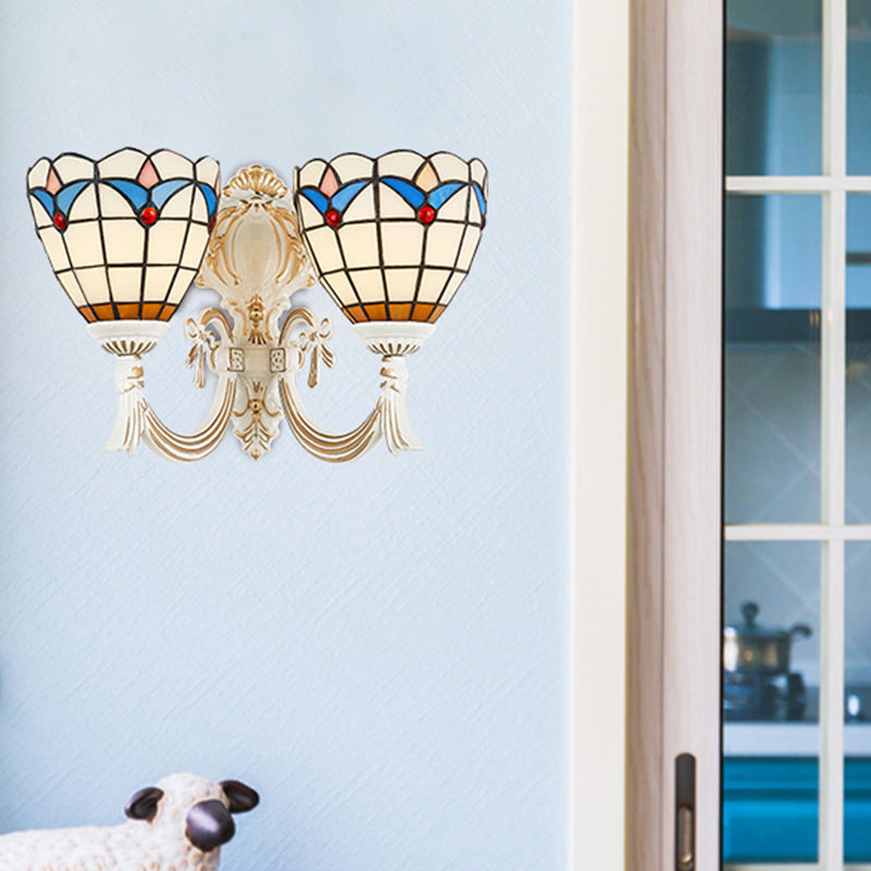 BowLift | Magnolia Wall Lamp Lighting Country Style Stained Glass 2 Lights Wall Mount Light in White for Kitchen