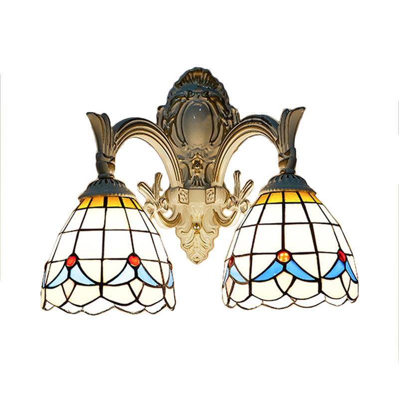 BowLift | Magnolia Wall Lamp Lighting Country Style Stained Glass 2 Lights Wall Mount Light in White for Kitchen