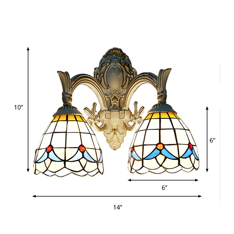 BowLift | Magnolia Wall Lamp Lighting Country Style Stained Glass 2 Lights Wall Mount Light in White for Kitchen