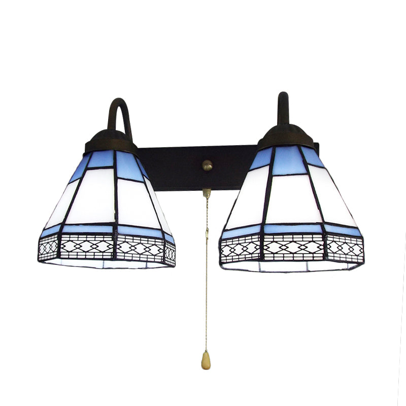 BowLift | 2 Heads Wall Mounted Light Tiffany Cone Shaped White Glass Wall Light with Pull Chain