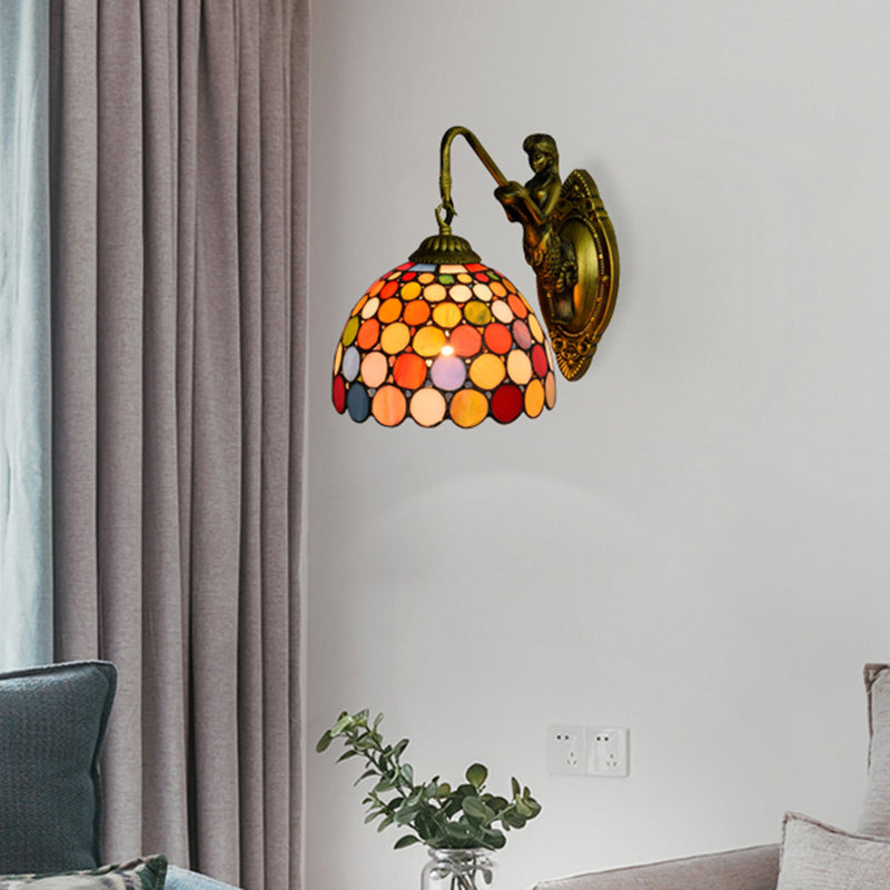 BowLift | Antique Brass 1 Head Wall Lighting Tiffany Multicolor Tempered Glass Dome Wall Lamp