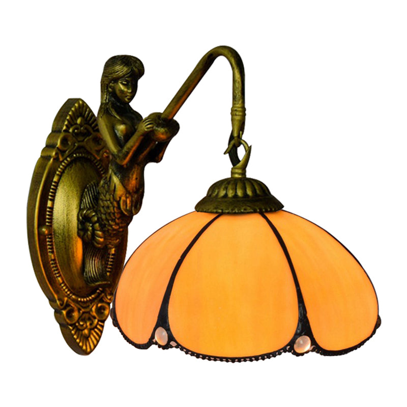BowLift | Antique Brass Flower Wall Lighting Fixture Tiffany 1 Head Yellow Glass Wall Lamp with Mermaid Decoration