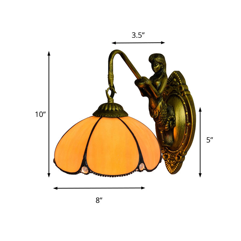 BowLift | Antique Brass Flower Wall Lighting Fixture Tiffany 1 Head Yellow Glass Wall Lamp with Mermaid Decoration
