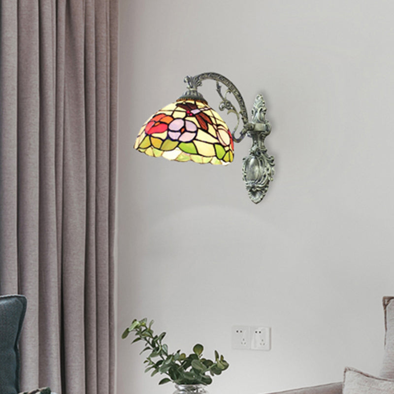 BowLift | Framed Base Restaurant Wall Lamp with Petal Glass 1 Light Tiffany Rustic Wall Light