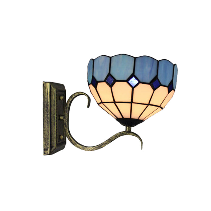 BowLift | Classic Tiffany Wall Lamp One Light Art Glass Wall Lamp in Antique Bronze for the Bathroom