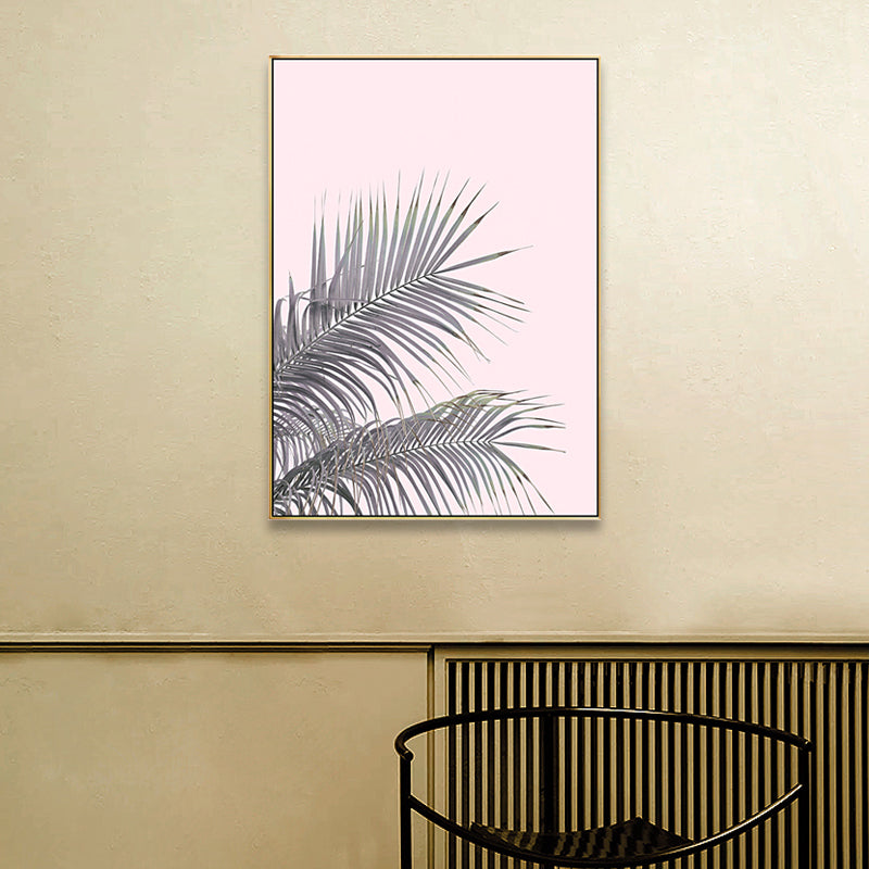BowLift | Canvas Pink Painting Tropical Style Leaves Wall Art Print, Multiple Sizes Options