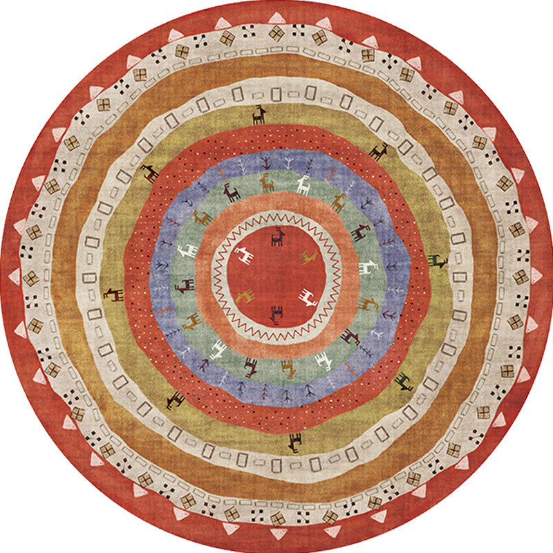 BowLift | Retro Tribal Circles Pattern Carpet Yellow and Red Polyester Carpet Washable Pet Friendly Non-Slip Carpet for the Living Room
