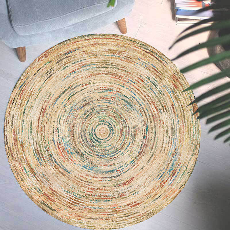 BowLift | Retro Tribal Circles Pattern Carpet Yellow and Red Polyester Carpet Washable Pet Friendly Non-Slip Carpet for the Living Room