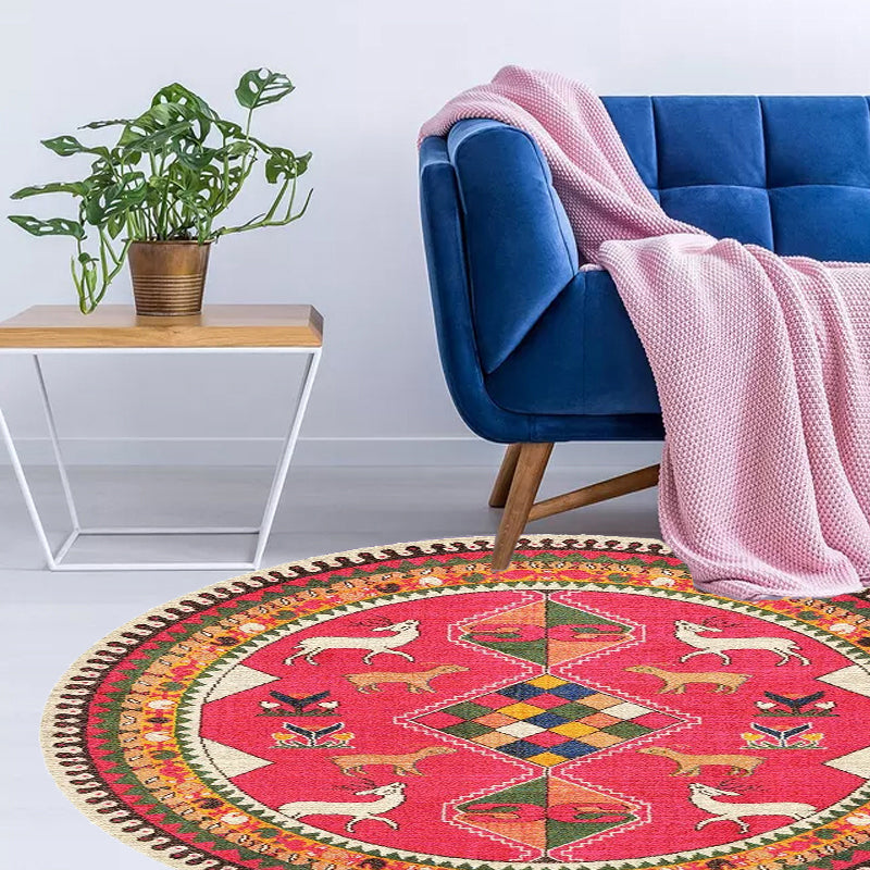 BowLift | Retro Tribal Circles Pattern Carpet Yellow and Red Polyester Carpet Washable Pet Friendly Non-Slip Carpet for the Living Room