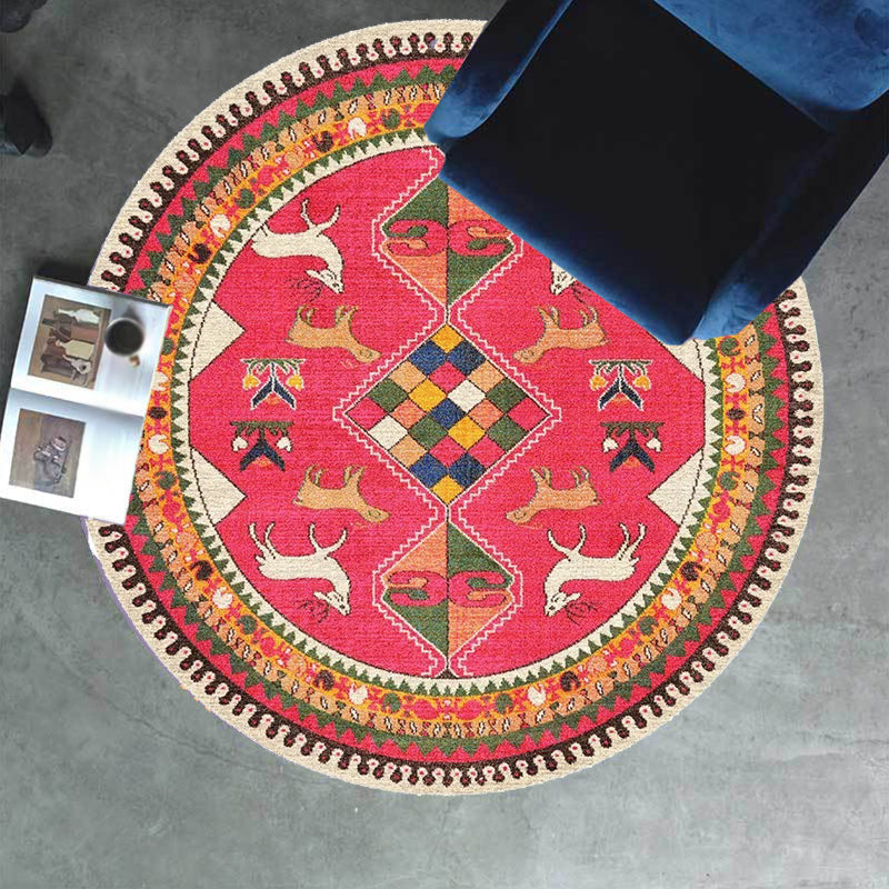 BowLift | Retro Tribal Circles Pattern Carpet Yellow and Red Polyester Carpet Washable Pet Friendly Non-Slip Carpet for the Living Room