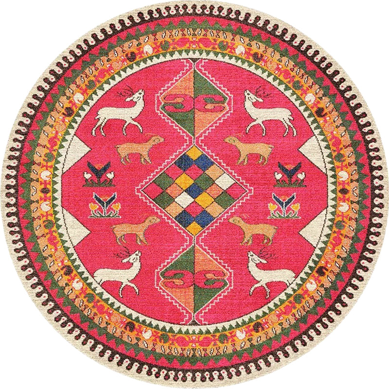 BowLift | Retro Tribal Circles Pattern Carpet Yellow and Red Polyester Carpet Washable Pet Friendly Non-Slip Carpet for the Living Room