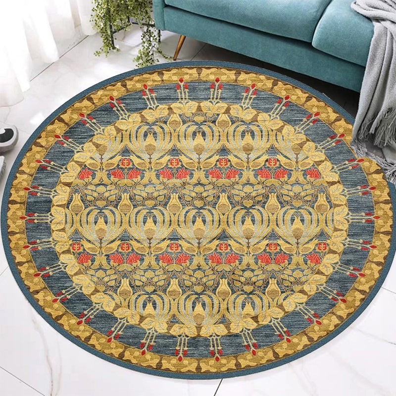 BowLift | Retro Tribal Circles Pattern Carpet Yellow and Red Polyester Carpet Washable Pet Friendly Non-Slip Carpet for the Living Room