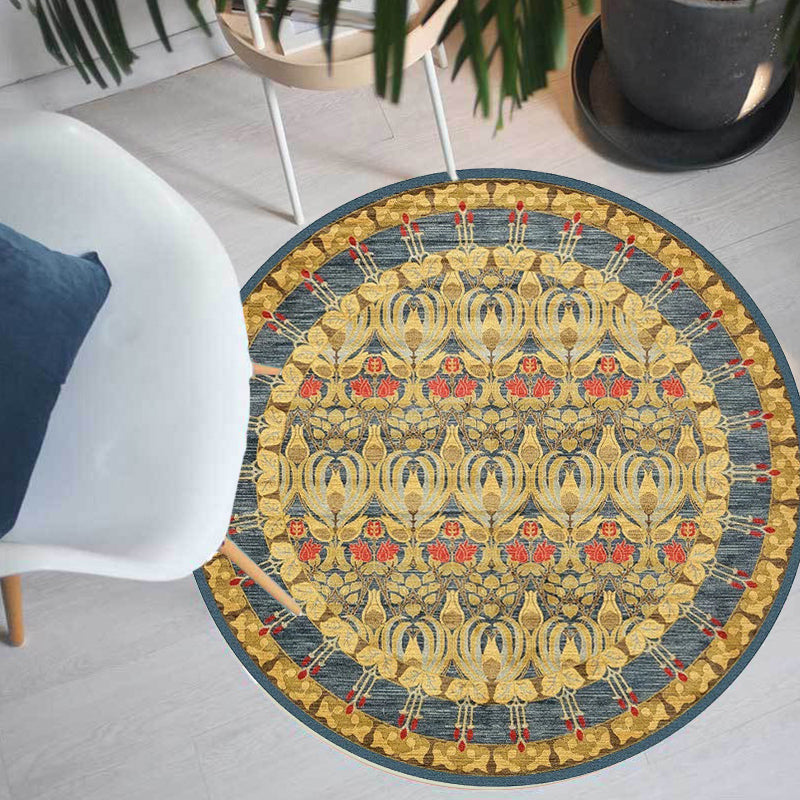 BowLift | Retro Tribal Circles Pattern Carpet Yellow and Red Polyester Carpet Washable Pet Friendly Non-Slip Carpet for the Living Room